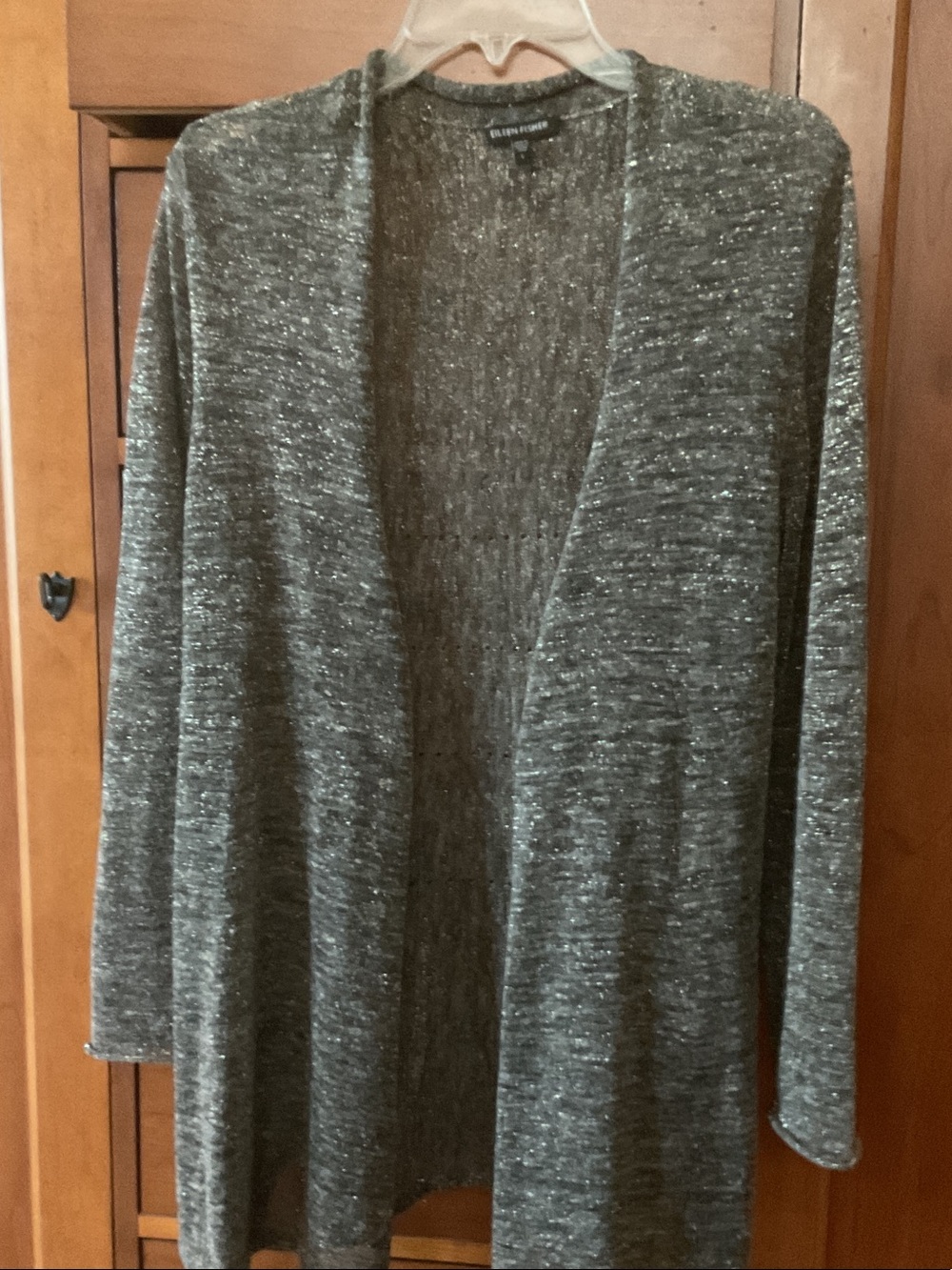 Eileen Fisher Sparkle Open-Front Cardigan in Silver